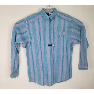 Vintage 80s Western Graphic Button Up Wms L Rocky Tops Barrel Racer Snakes